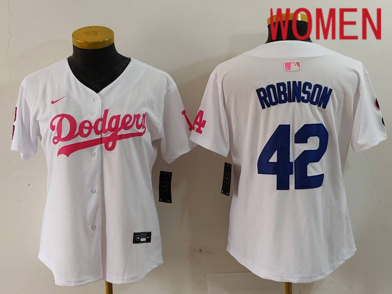 Women Los Angeles Dodgers #42 Robinson White joint name 2024 Nike MLB Jersey style 912->women nfl jersey->Women Jersey